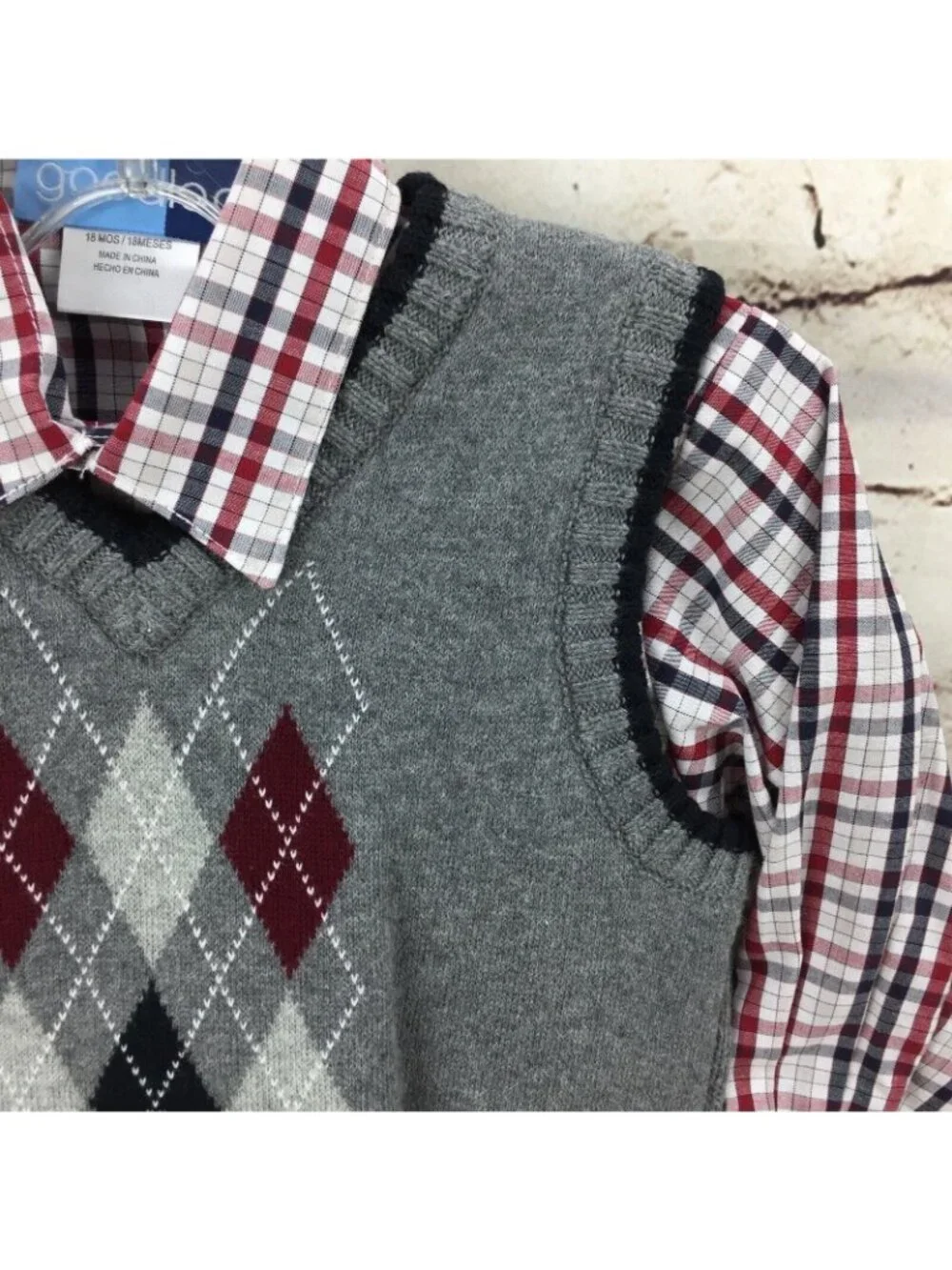 Good Lad Boys Outfit 18 M Sweater Vest Pant Toddler Black Red Gray 3 Pc